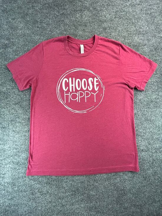 Canvas Tops - Choose Happy Graphic T-Shirt Women's L Pink Inspirational Bella Short Sleeve Tee